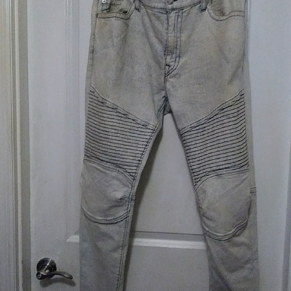 True Religion Light Gray Skinny Jeans with Striped Knees